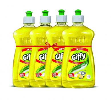 Giffy Lemon & Active Salt Concentrated Dish Wash Gel, 500ml (Pack of 4)