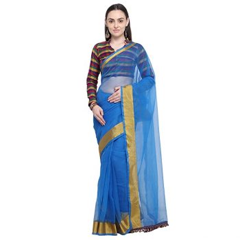 Sidhidata Women’s Organza Embroidered Saree With Unstitched Blouse Piece