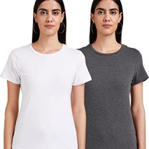 Amazon Brand - Symbol Women's Regular T-Shirt (Pack of 2) (SYMAW19RN2_Anthra Melange & White 2XL)