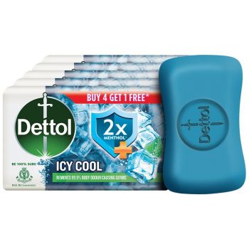 Dettol Intense Cool Bathing Soap Bar With Menthol (Buy 4 Get 1 Free) 125G Combo Offer