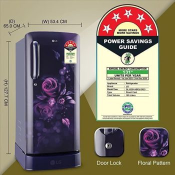 LG 185 L 5 Star Inverter Direct-Cool Single Door Refrigerator (Base stand with drawer)