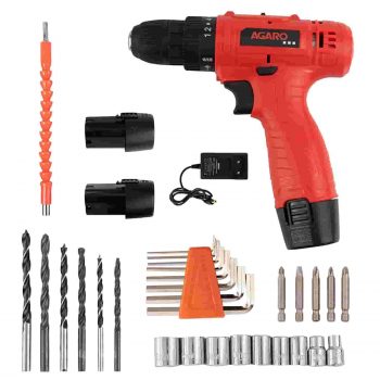 Amazon Wardrobe Refresh Sale : AGARO CD 2102 Cordless Screw Driver/Drill, 12 Volts, Extra 32 Accessories