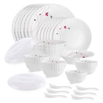 Cello Opalware Dazzle Series Lush Fiesta Dinner Set, 35Pcs | Opal Glass Dinner Set for 6