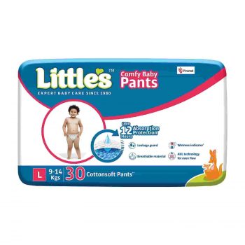Little’s Baby Pants Diapers Large (L), 9-14 kg, 30 Count, with Wetness Indicator and 12 Hours Absorption