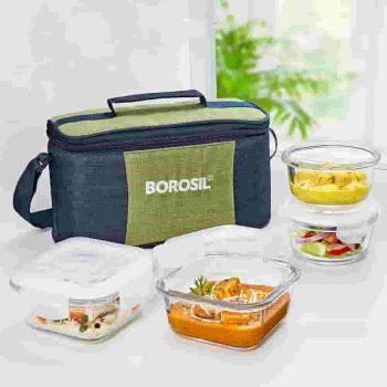Great Freedom Sale : Borosil Ace Universal Borosilicate Glass Lunch Boxes Set of 4