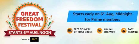Amazon Great Freedom Festival Sale Start 6th Aug 12 PM (Prime Mamber 12 AM)